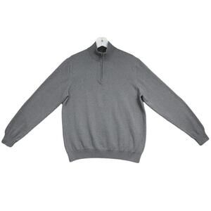 Black Brown 1826 Sweater Men’s L Gray Merino Wool Pullover 1/4 Zip Collar Italy